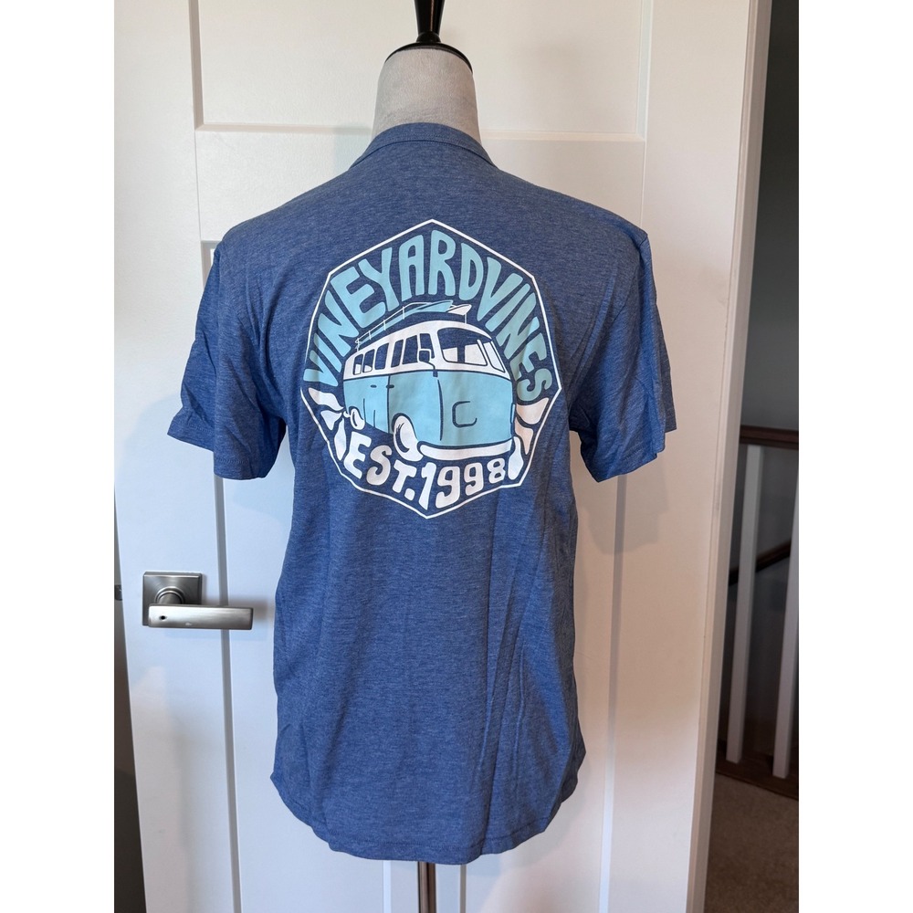 Vineyard Vines Mens Small Blue Heathered Surf Van Graphic T-Shirt Est 1998 Crew - Picture 3 of 5